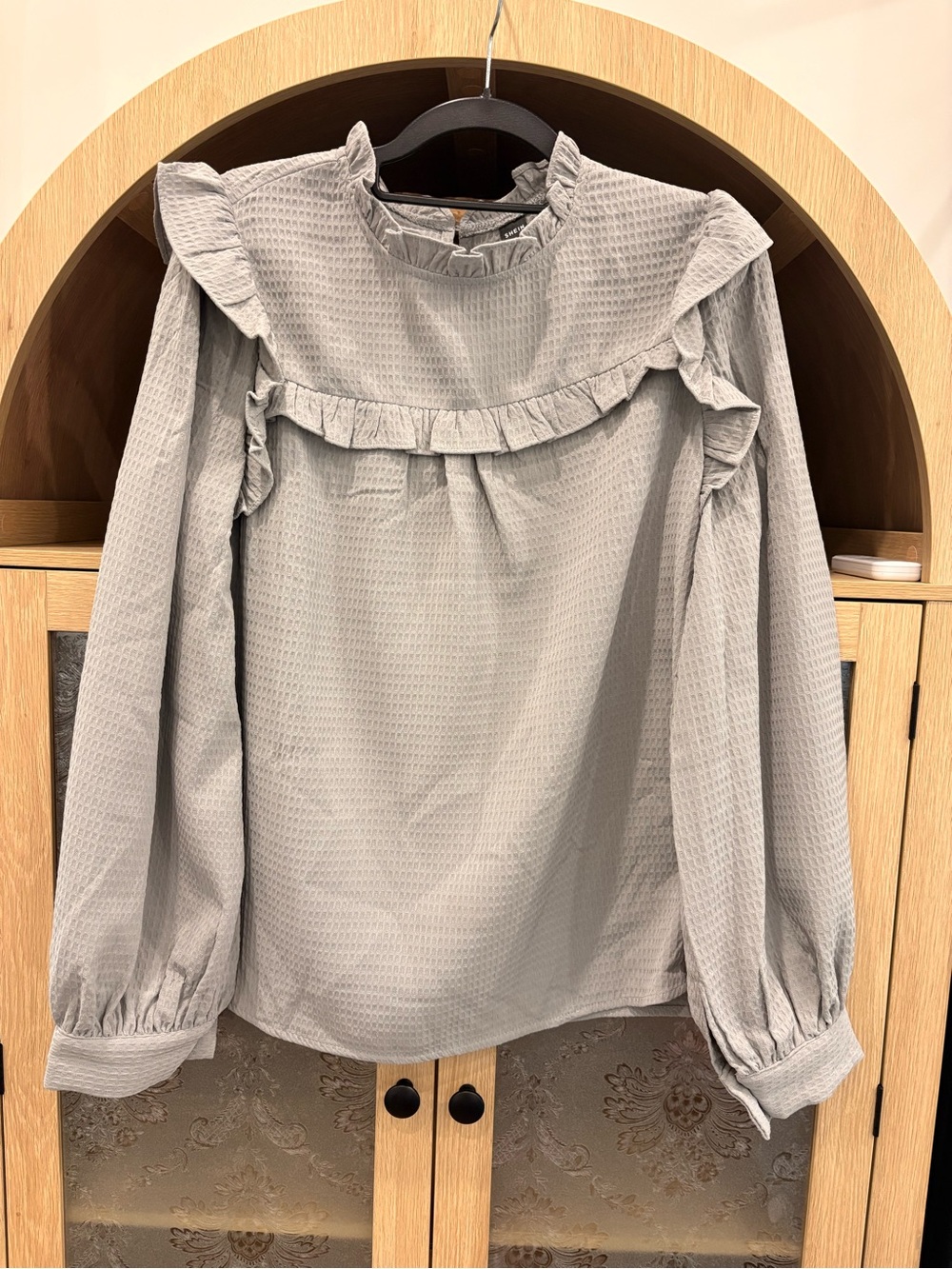 Woven Ruffle Yoke Long-Sleeve Top - Sage Green
